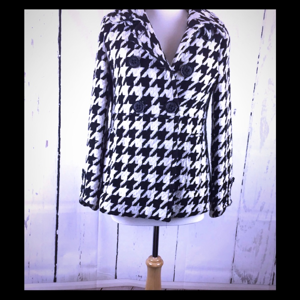 Black & White Houndstooth Pea Coat